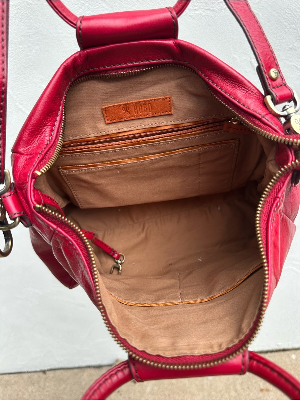HOBO Sheila Medium Satchel Red Leather Hibiscus Tote Handbag - Picture 8 of 11